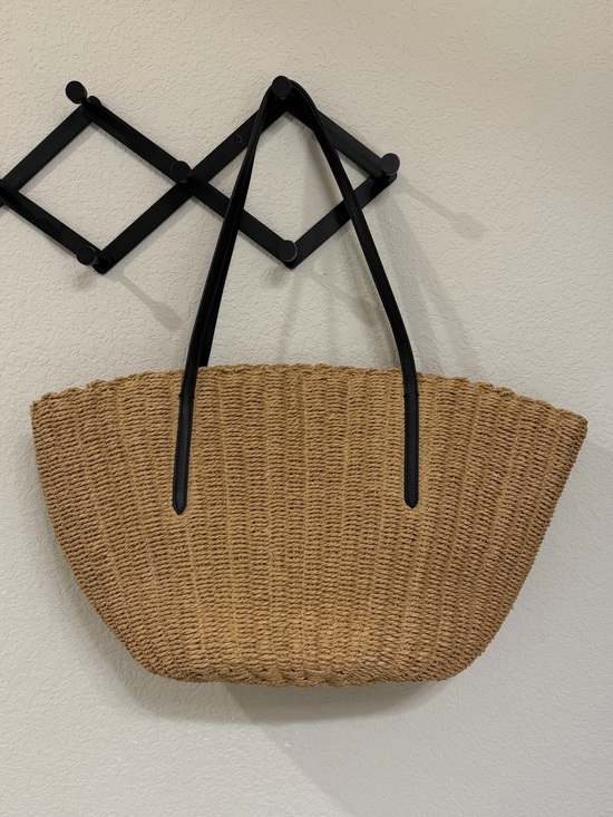 J. Crew Handbags - J.Crew Como Woven Straw Tote Bag w/ Black Straps - Natural